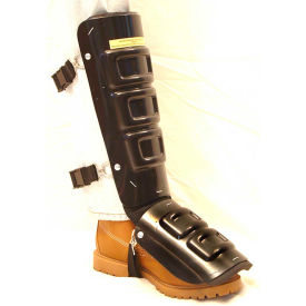 Shin-Instep Guards, Elastic Straps, Polyethylene Plastic, Black, 12"L x 5"W, 1 Pair