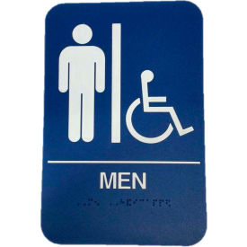 Men's Handicap ADA Sign, 6" x 9", Blue With Raised White Lettering