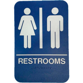 Restrooms ADA Sign, 6" x 9", Blue With Raised White Lettering