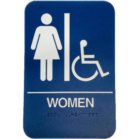 Women's/Handicap ADA Sign, 6" x 9", Blue With Raised White Lettering