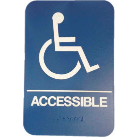 Handicap Accessible ADA Sign, 6" x 9", Blue With Raised White Lettering