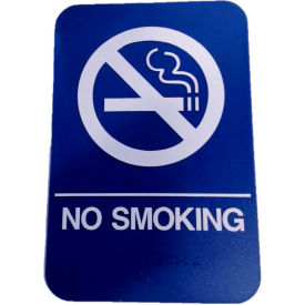 No Smoking ADA Sign, 6" x 9", Blue With Raised White Lettering