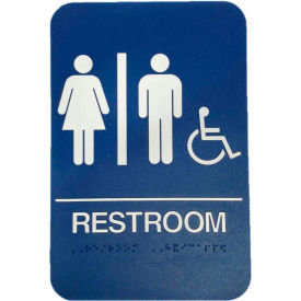 Women's/Men's/Handicap ADA Sign, 6" x 9", Blue With Raised White Lettering