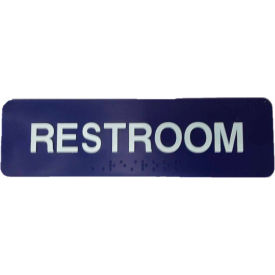 Restroom ADA Sign, 1-3/4" x 6", Blue With Raised White Lettering