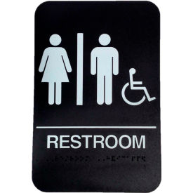 Women's/Men's/Handicap ADA Sign, 6" x 9", Black With Raised White Lettering