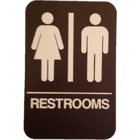 Restrooms ADA Sign, 6" x 9", Brown With Raised White Lettering
