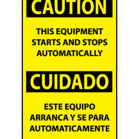 Bilingual Machine Labels - Caution This Equipment Starts And Stops Automatically