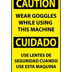 Bilingual Machine Labels - Caution Wear Goggles While Using This Machine