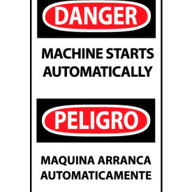 Bilingual Machine Labels - Danger Machine Starts Automatically