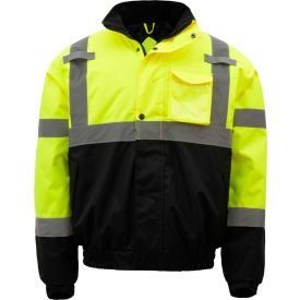 Hi-Visibility Waterproof Quilt-Lined Bomber Jacket, Class 3, Lime/Black, Large