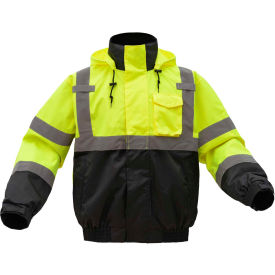 Hi-Visibility Class 3 3-In-1 Waterproof Bomber Jacket W/Fleece Lining, Lime/Black, XL
