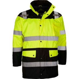 Hi-Visibility Class 3 Waterproof Parka Jacket W/Fleece Liner, Lime/Black