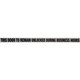 Door Decal - This Door to Remain Unlocked During Business Hours, 1-1/2" x 24", Black On Clear