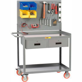 Mobile Workbench, 42 x 24", Pegboard Panel, 2 Shelves & 2 Drawers