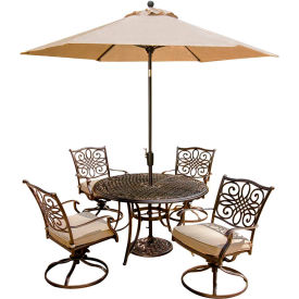 Traditions 5 Piece Outdoor Dining Set with Swivel Chairs & Umbrella Table