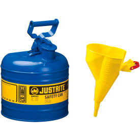 Type I Steel Safety Can With Funnel, 2 Gallon (7.5L), Self-Close Lid, Blue,
