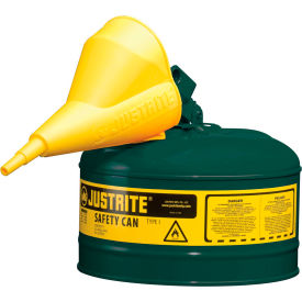 Type I Steel Green Safety Can With Funnel And Self-Close Lid, 2.5 Gal. (9.5L)