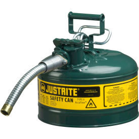 Type II AccuFlow Steel Safety Can, 2.5 Gal., 1" Metal Hose, Green