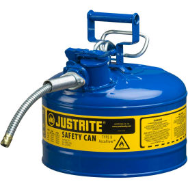Type II Steel Safety Can, 2.5 Gal., 5/8" Metal Hose, Blue