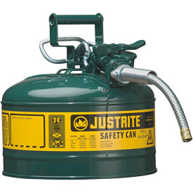 Type II AccuFlow Steel Safety Can, 2.5 Gal., 5/8" Metal Hose, Green
