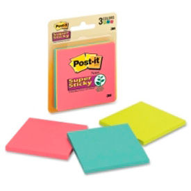 Super Sticky Pads, 3"x3", 45 Sheets/Pad, 3 Pads/Pack, Assorted