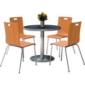 36" Round Dining Table & 4 Chair Set, Graphite Nebula Table With Natural Chairs