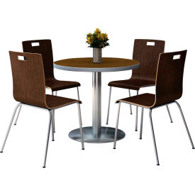 36" Round Dining Table & 4 Chair Set, Walnut Table With Espresso Chairs