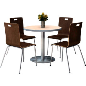 36" Round Dining Table & 4 Chair Set, Natural Table With Espresso Chairs