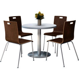 36" Round Dining Table & 4 Chair Set, Gray Nebula Table With Espresso Chairs