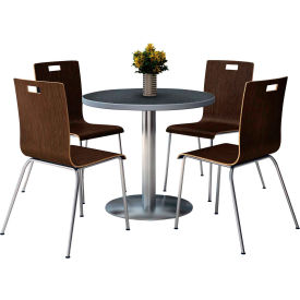 36" Round Dining Table & 4 Chair Set, Graphite Nebula Table With Espresso Chairs