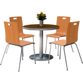 42" Round Dining Table & 4 Chair Set, Walnut Table With Natural Chairs