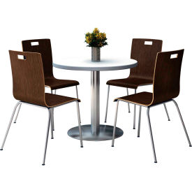 42" Round Dining Table & 4 Chair Set, White Table With Espresso Chairs