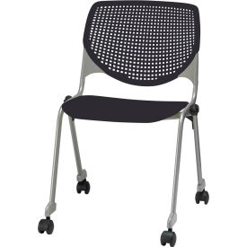 Stack Chair with Casters and Perforated Back - Plastic Seat - Black