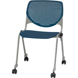 Stack Chair with Casters and Perforated Back - Plastic Seat - Navy