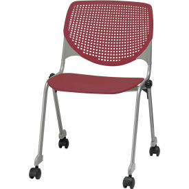 Stack Chair with Casters and Perforated Back - Plastic Seat - Burgundy