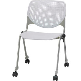 Stack Chair with Casters and Perforated Back - Plastic Seat - Light Grey