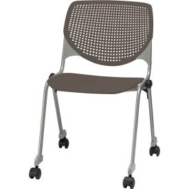 Stack Chair with Casters and Perforated Back - Plastic Seat - Brownstone