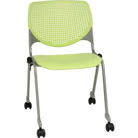 Stack Chair with Casters and Perforated Back - Plastic Seat - Lime Green