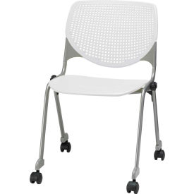 Stack Chair with Casters and Perforated Back - Plastic Seat - White