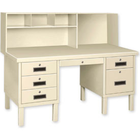 Double Pedestal Shop Desk W/ 6 Drawers, 60"W x 28"D, Gray