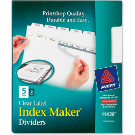 Index Maker Clear Label Divider, 5 Tabs, 5 Sets, White/White