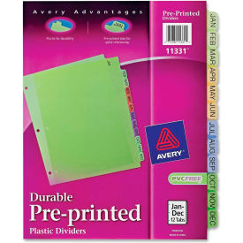Preprinted Monthly Plastic Divider, Printed Jan to Dec, 8.5"x11", 12 Tabs, Multicolor/Assorted