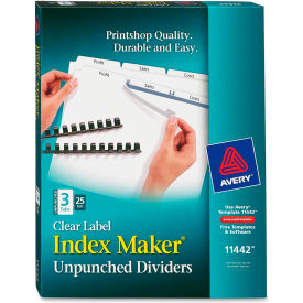 Index Maker Clear Label Divider, Easy Apply, 8.5"x11", 3 Tabs, 25 Sets, White/White