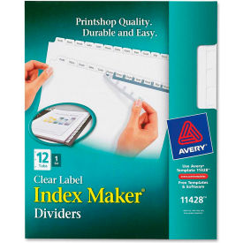 Index Maker Clear Label Divider, Print-on, 12 Tabs, White/White