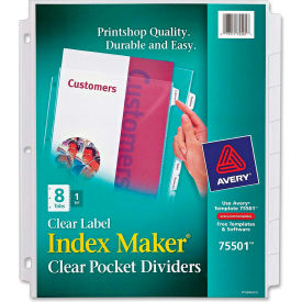 Index Maker Clear Pocket View Divider, Print-on, 8.5"x11", 8 Tabs, White/White