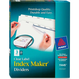 Index Maker Clear Label Divider, Blank, 8.5"x11", 3 Tabs, 25 Sets, White/White