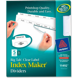 Big Tab Index Maker Clear Label Divider, 8.5"x11", 5 Tabs, 5 Sets, White/White