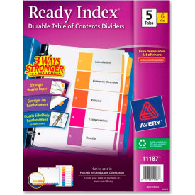 Ready Index T.O.C. Reference Divider, 1 to 5, 8.5"x11", 5 Tabs, 6 Sets, White/Multi