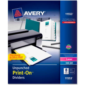 Customizable Unpunched Print-On Divider, 9.5"x11", 8 Tabs, 5 Sets, White/White