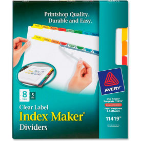 Index Maker Punched Clear Label Tab Divider, Blank, 8.5"x11", 8 Tabs, 5 Sets, White/Multicolor